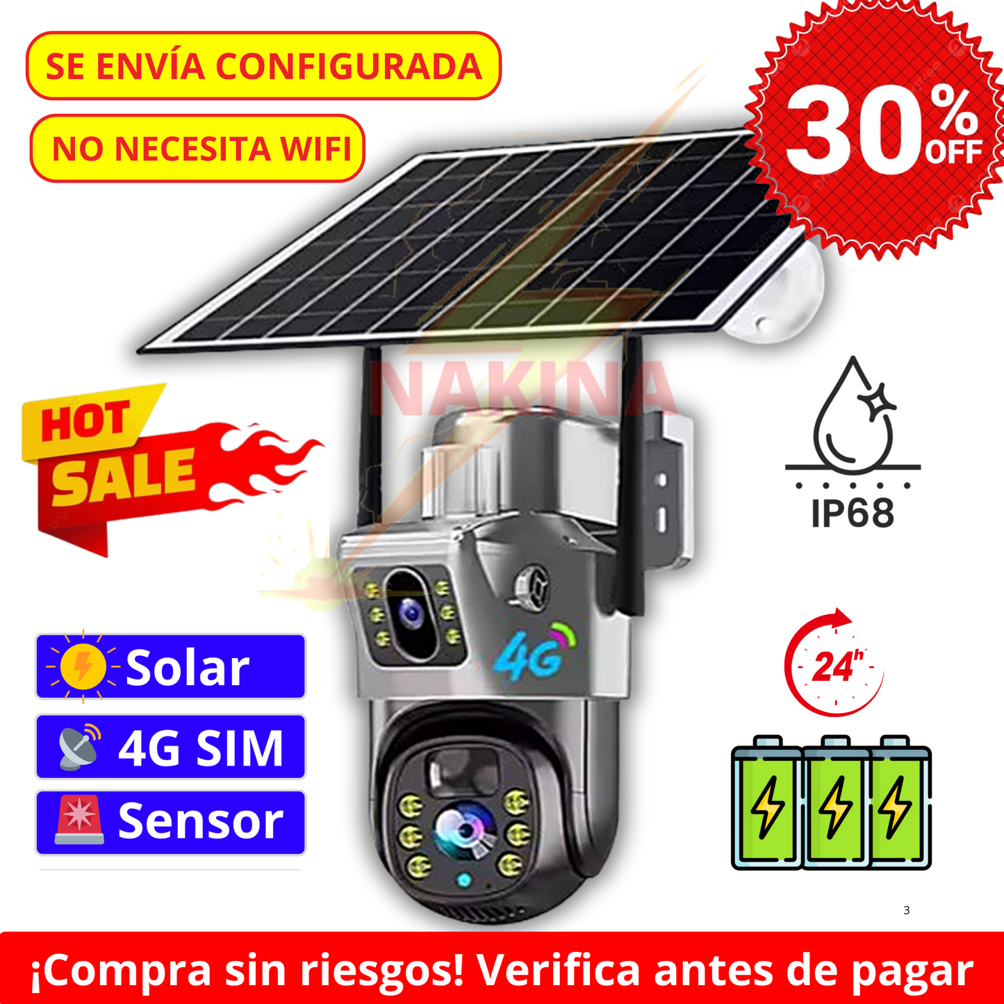 ☀️Cámara Solar Doble Lente 4G 12MP HD 360° IP66🔋