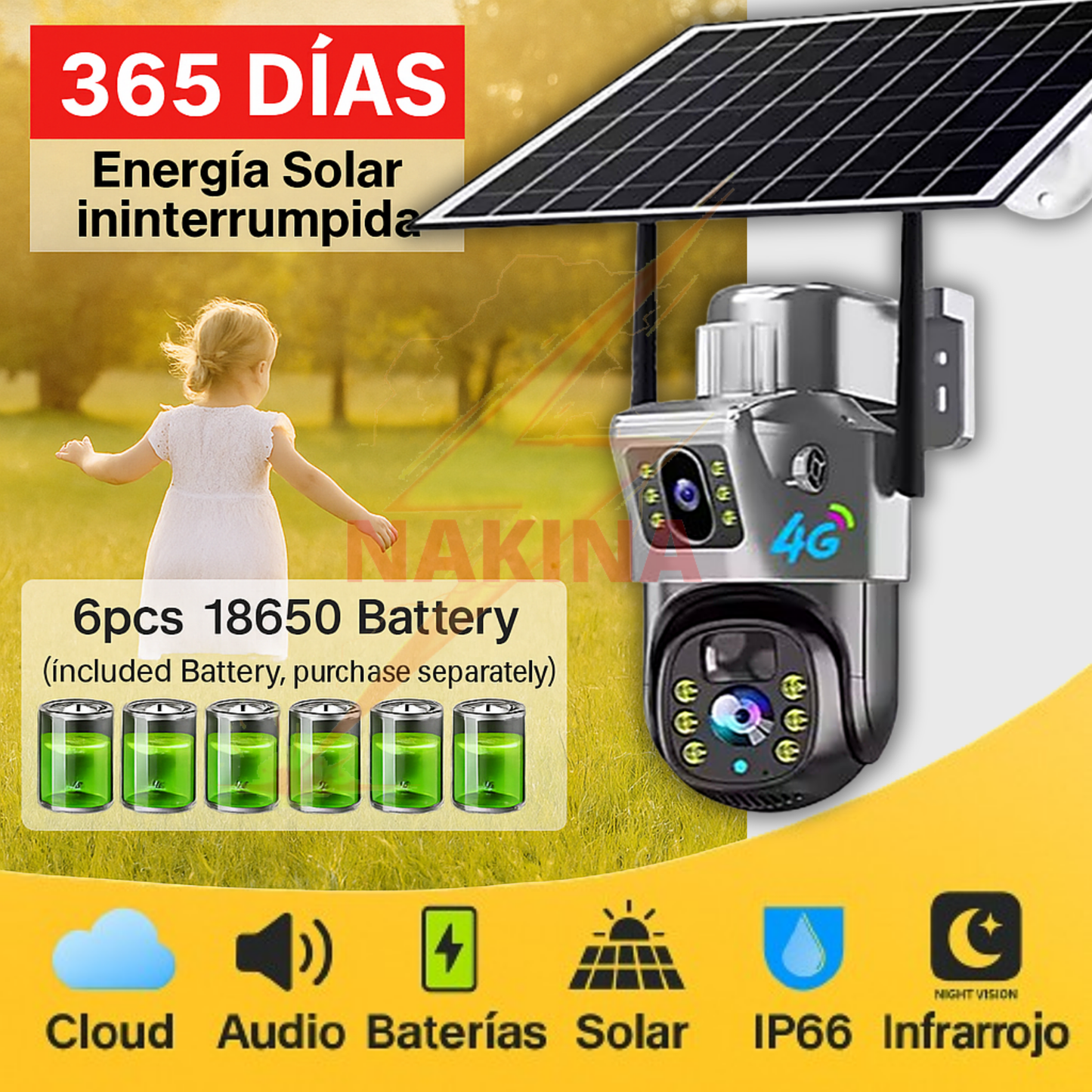 ☀️Cámara Solar Doble Lente 4G 12MP HD 360° IP66🔋