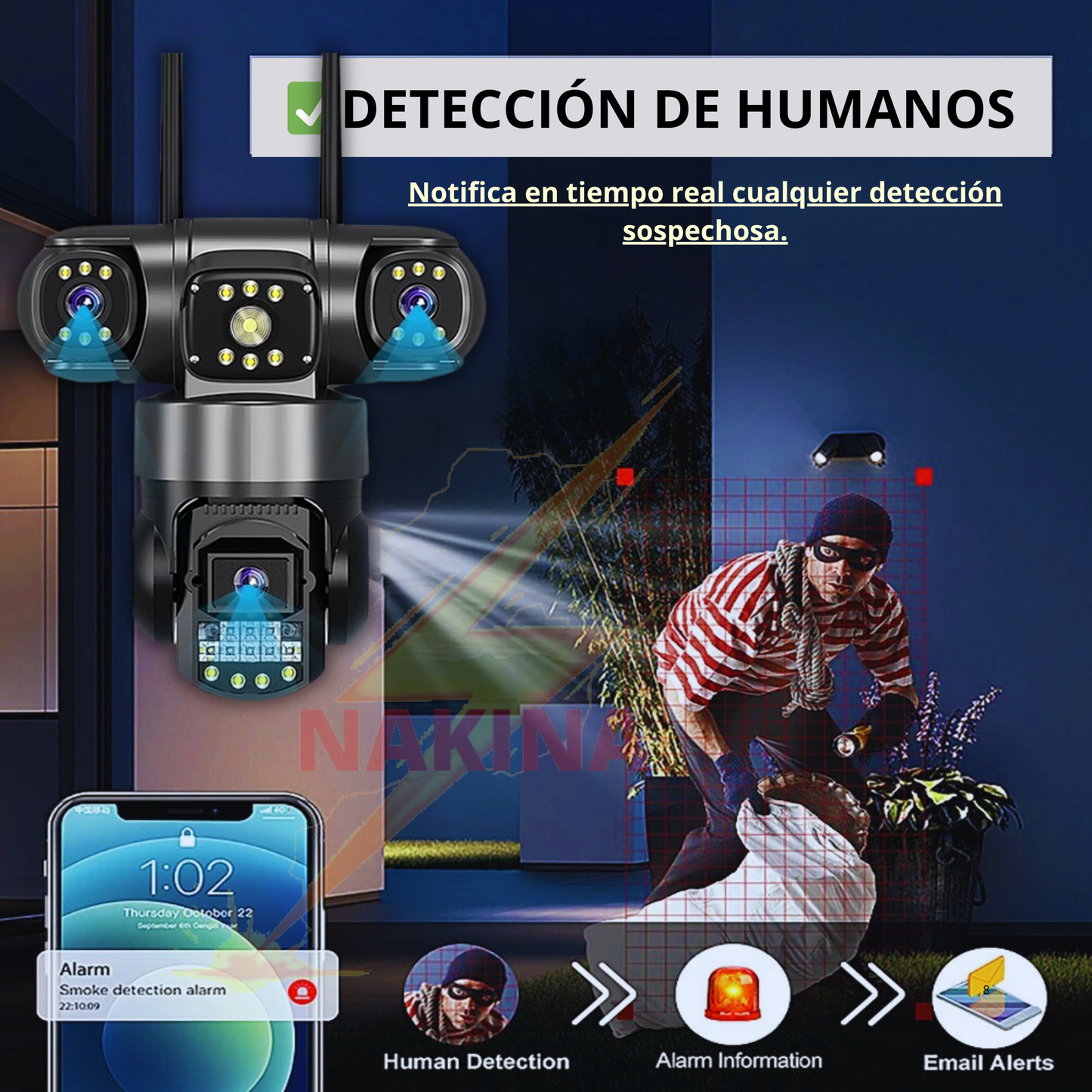 Cámara Triple Lente WIFI 12MP HD 360° IP66
