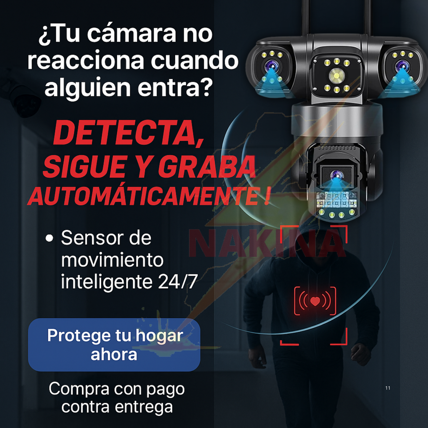 Cámara Triple Lente WIFI 12MP HD 360° IP66