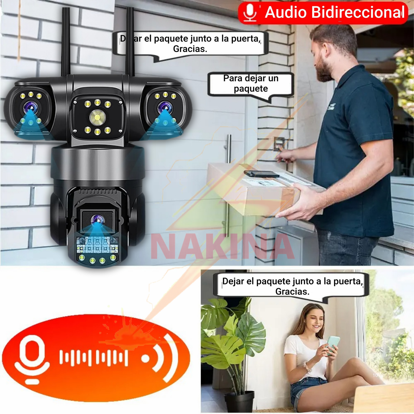 Cámara Triple Lente WIFI 12MP HD 360° IP66
