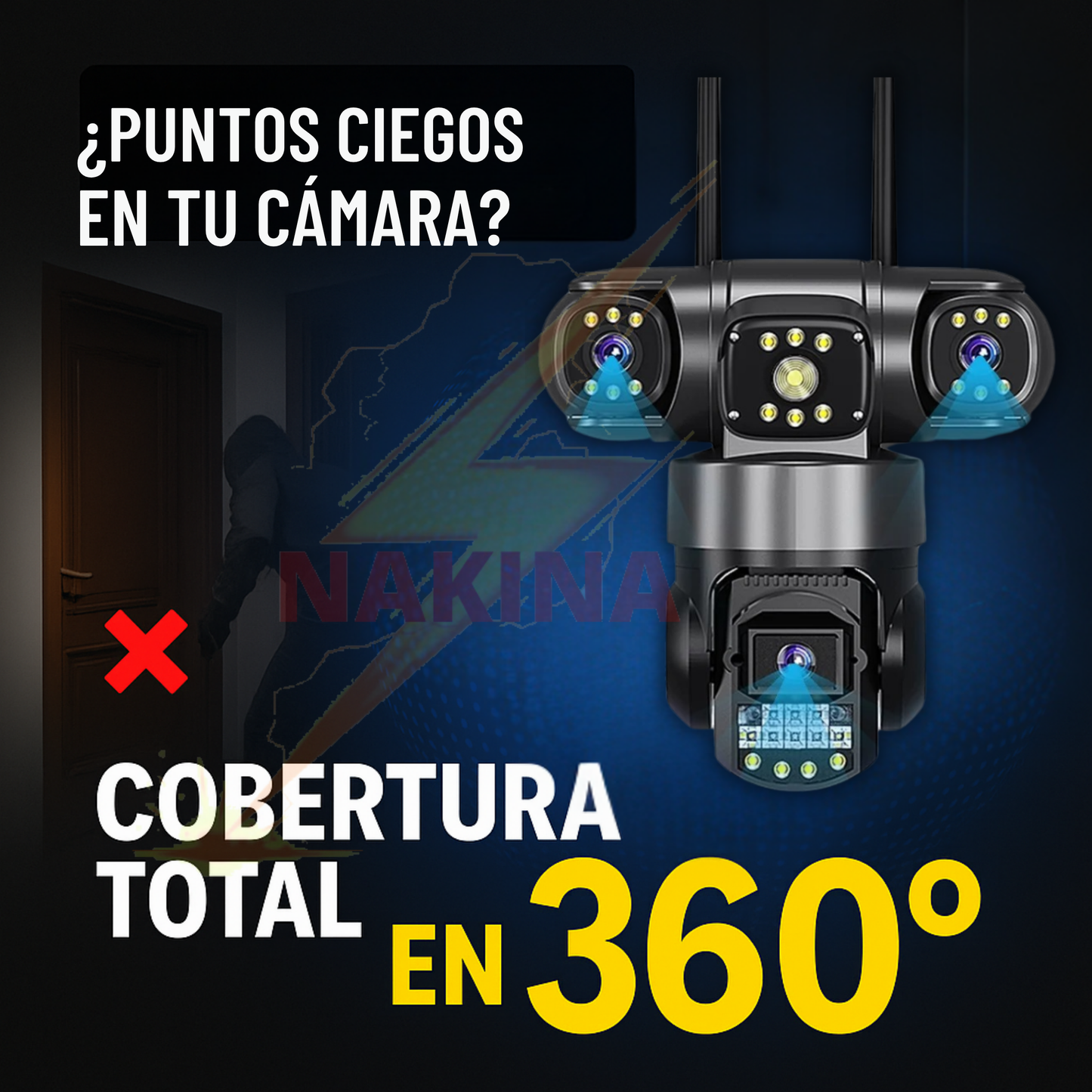 Cámara Triple Lente WIFI 12MP HD 360° IP66