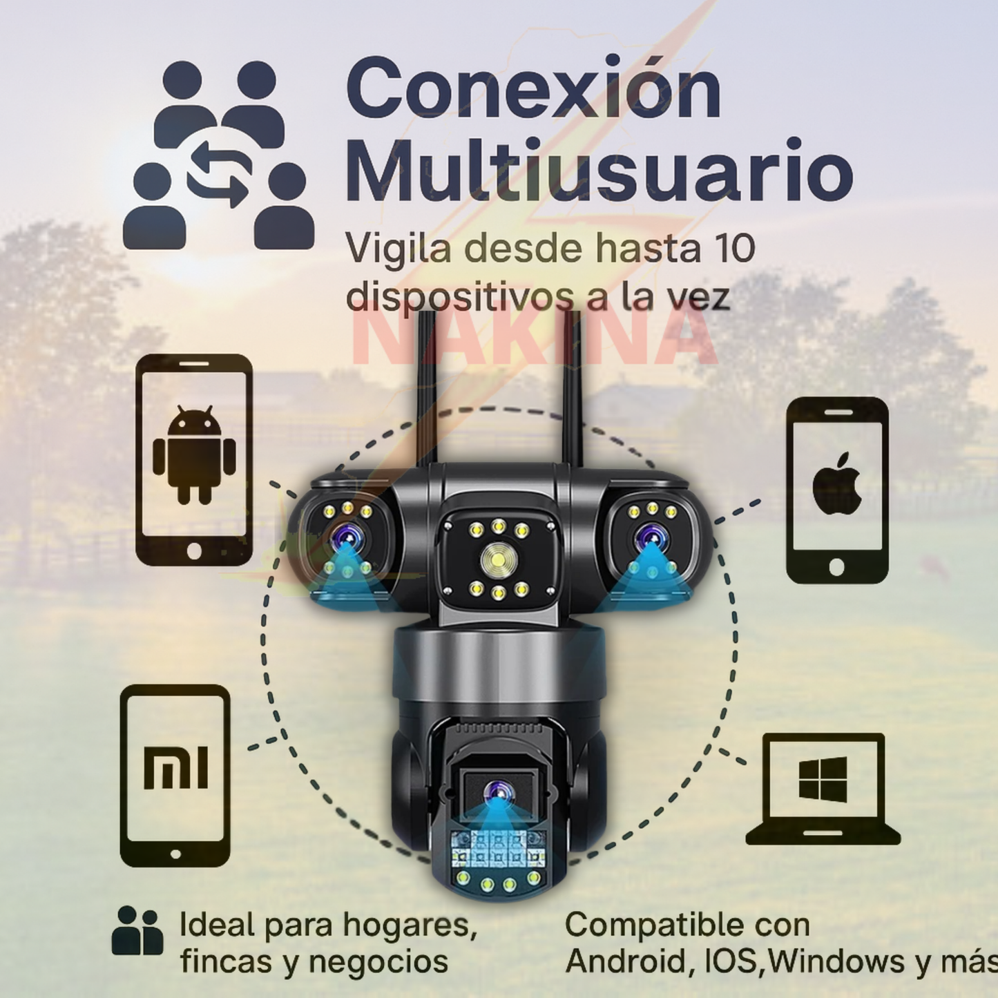 Cámara Triple Lente WIFI 12MP HD 360° IP66