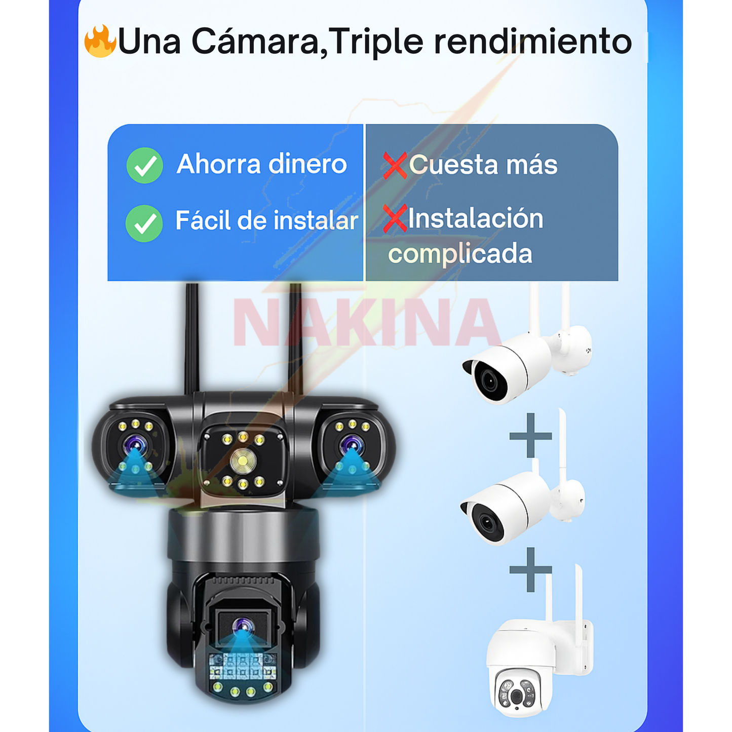Cámara Triple Lente WIFI 12MP HD 360° IP66