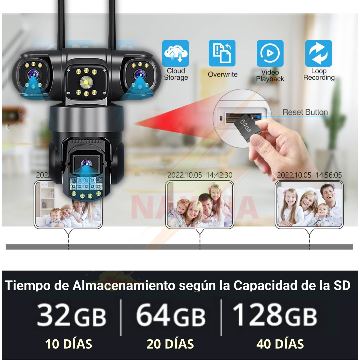 Cámara Triple Lente WIFI 12MP HD 360° IP66
