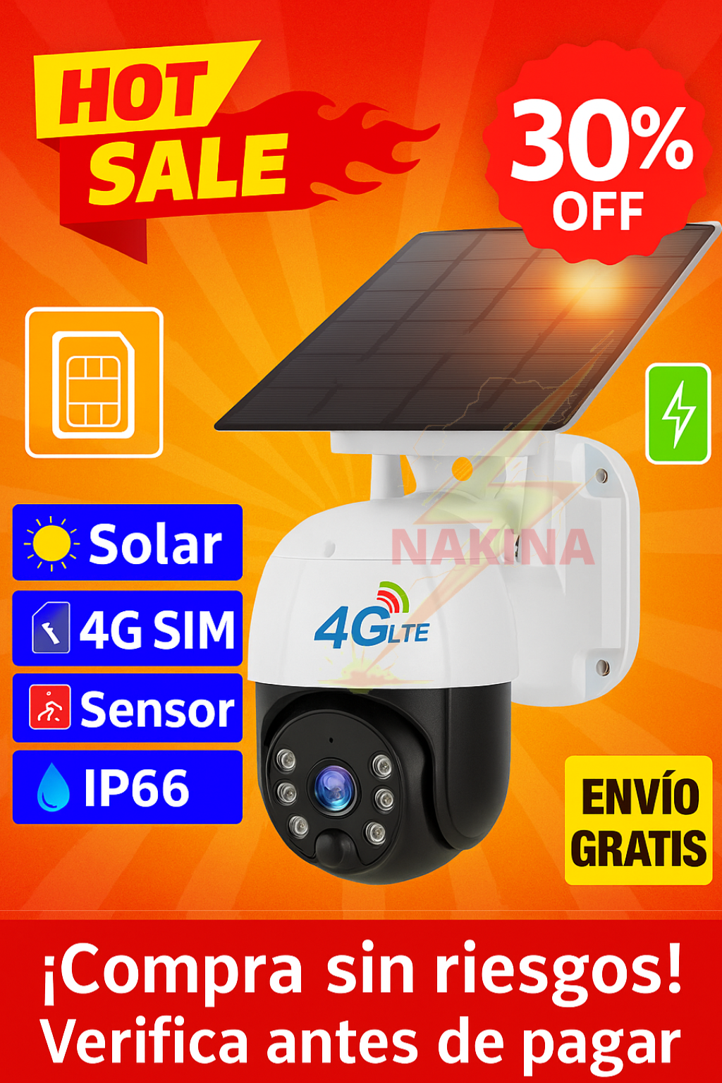 🔥Cámara Solar 4G SIM CARD Exterior 12MP HD 360° IP66 Batería