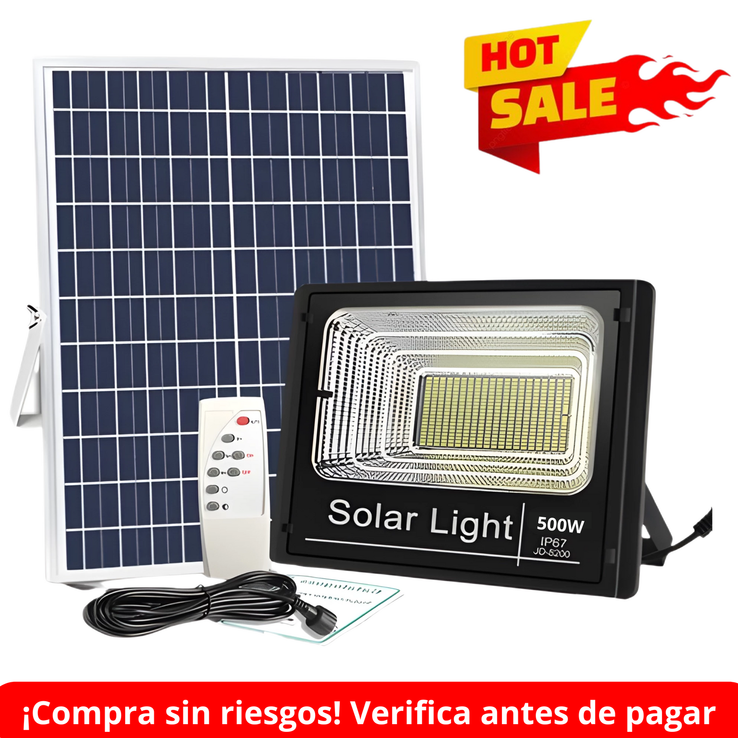 ☀️ Reflector Solar 200W Ultra IP66 Inalámbrico + Luz LED + 12 Horas Batería