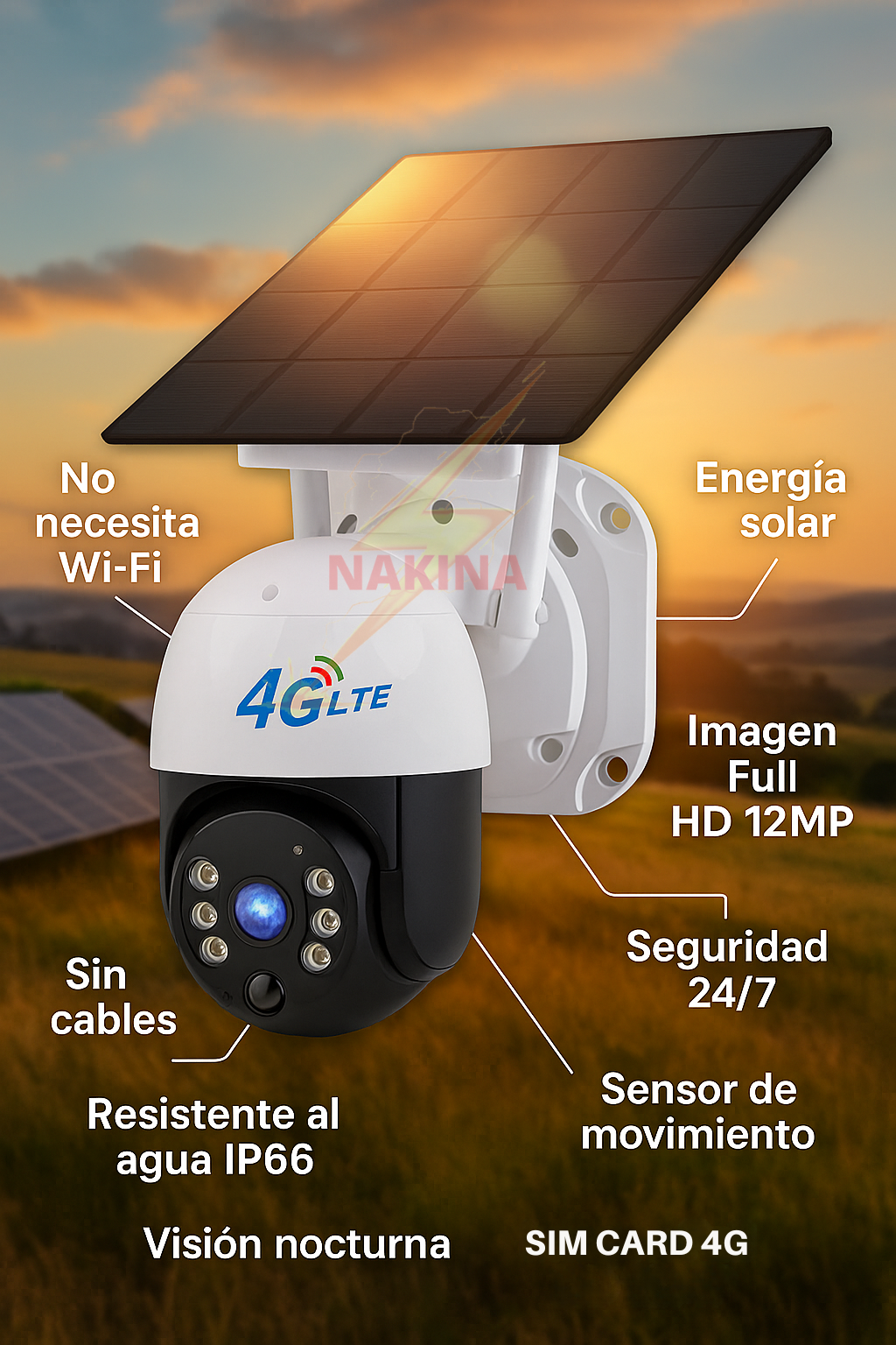 🔥Cámara Solar 4G SIM CARD Exterior 12MP HD 360° IP66 Batería