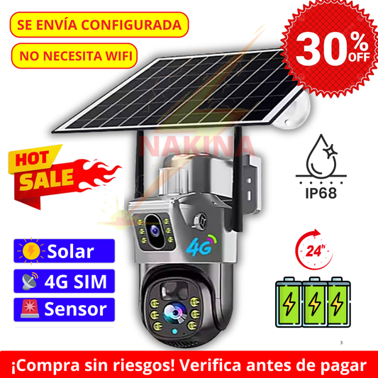 ☀️Cámara Solar Doble Lente 4G 12MP HD 360° IP66🔋
