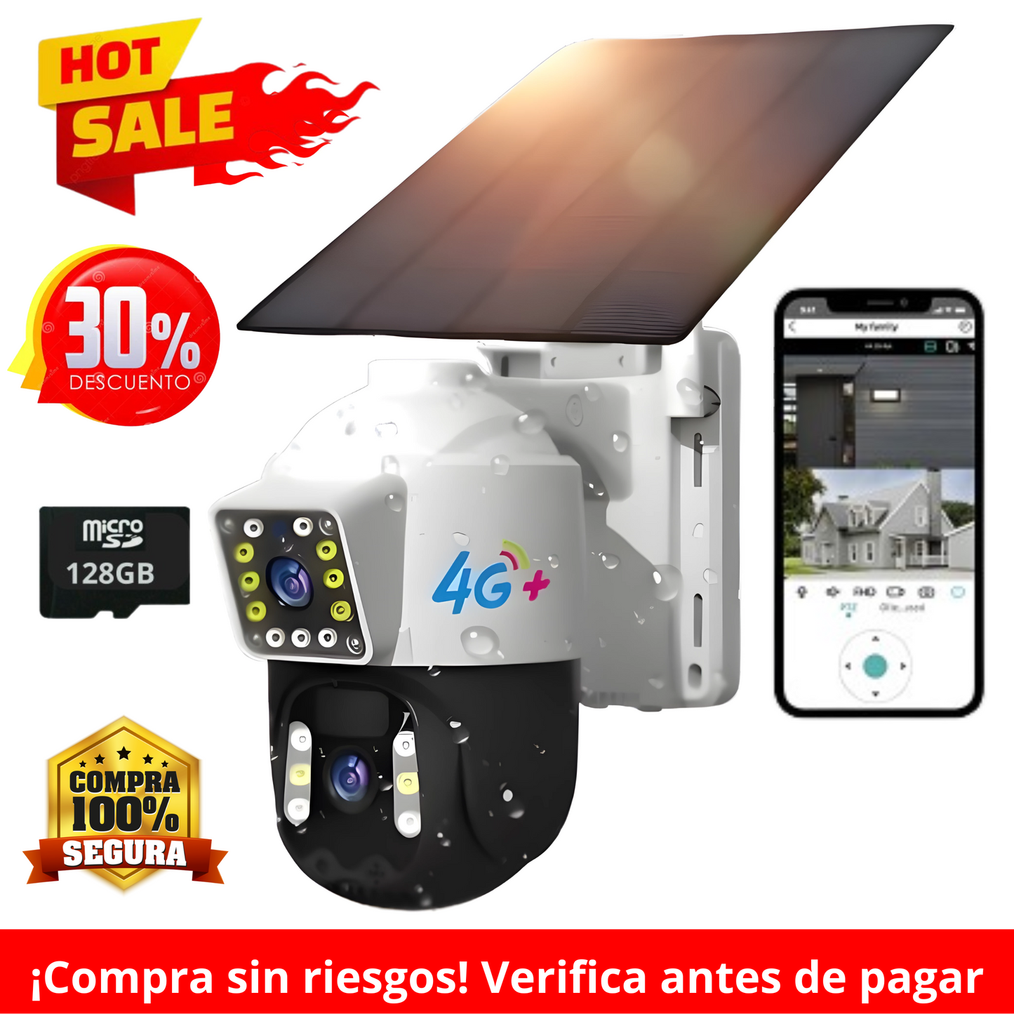 Cámara Solar Doble Lente SIM CARD Exterior 5MP HD 360° IP66 Recargable