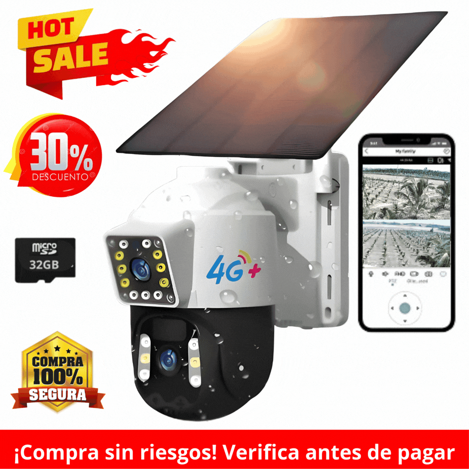 Cámara Solar Doble Lente SIM CARD Exterior 5MP HD 360° IP66 Recargable
