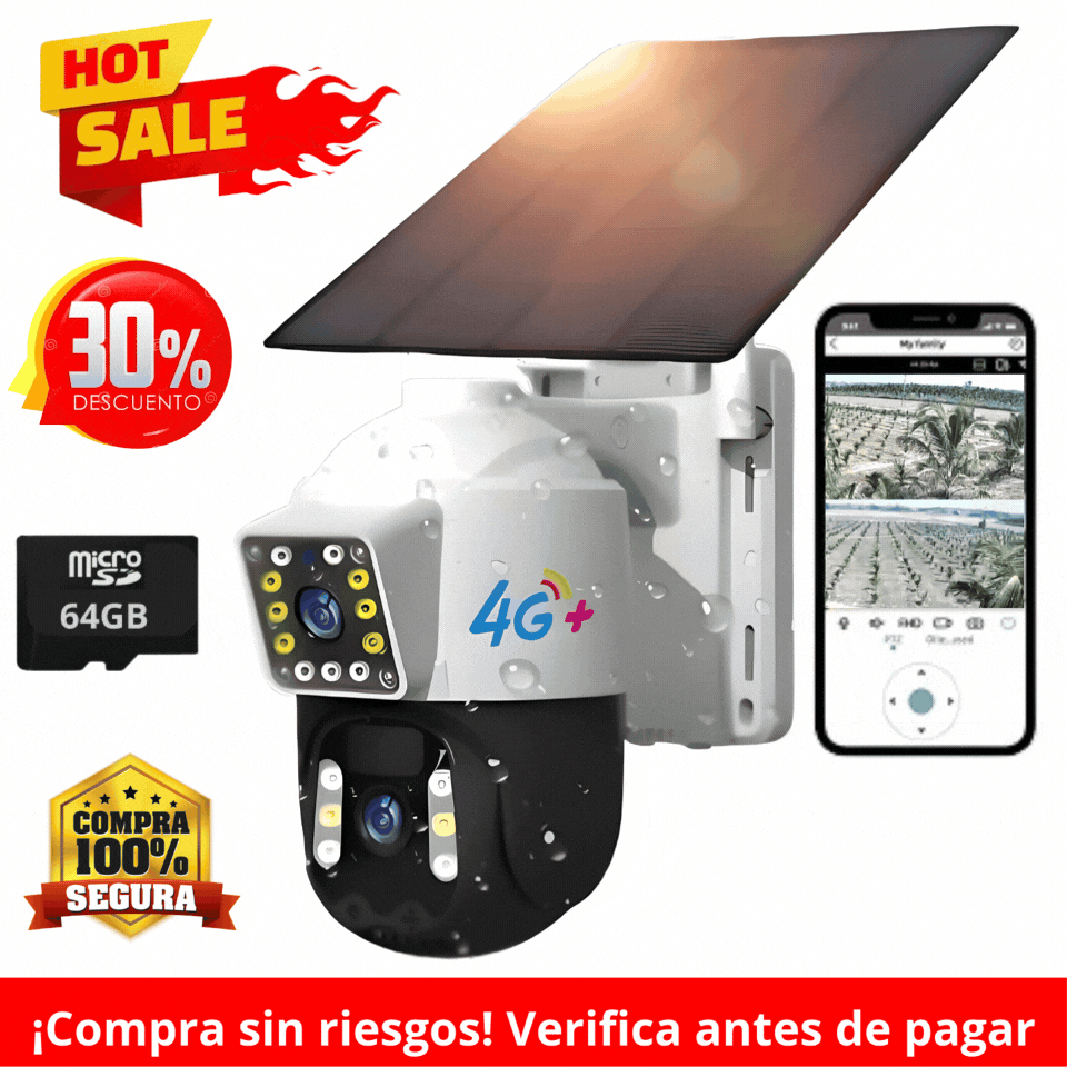 Cámara Solar Doble Lente SIM CARD Exterior 5MP HD 360° IP66 Recargable