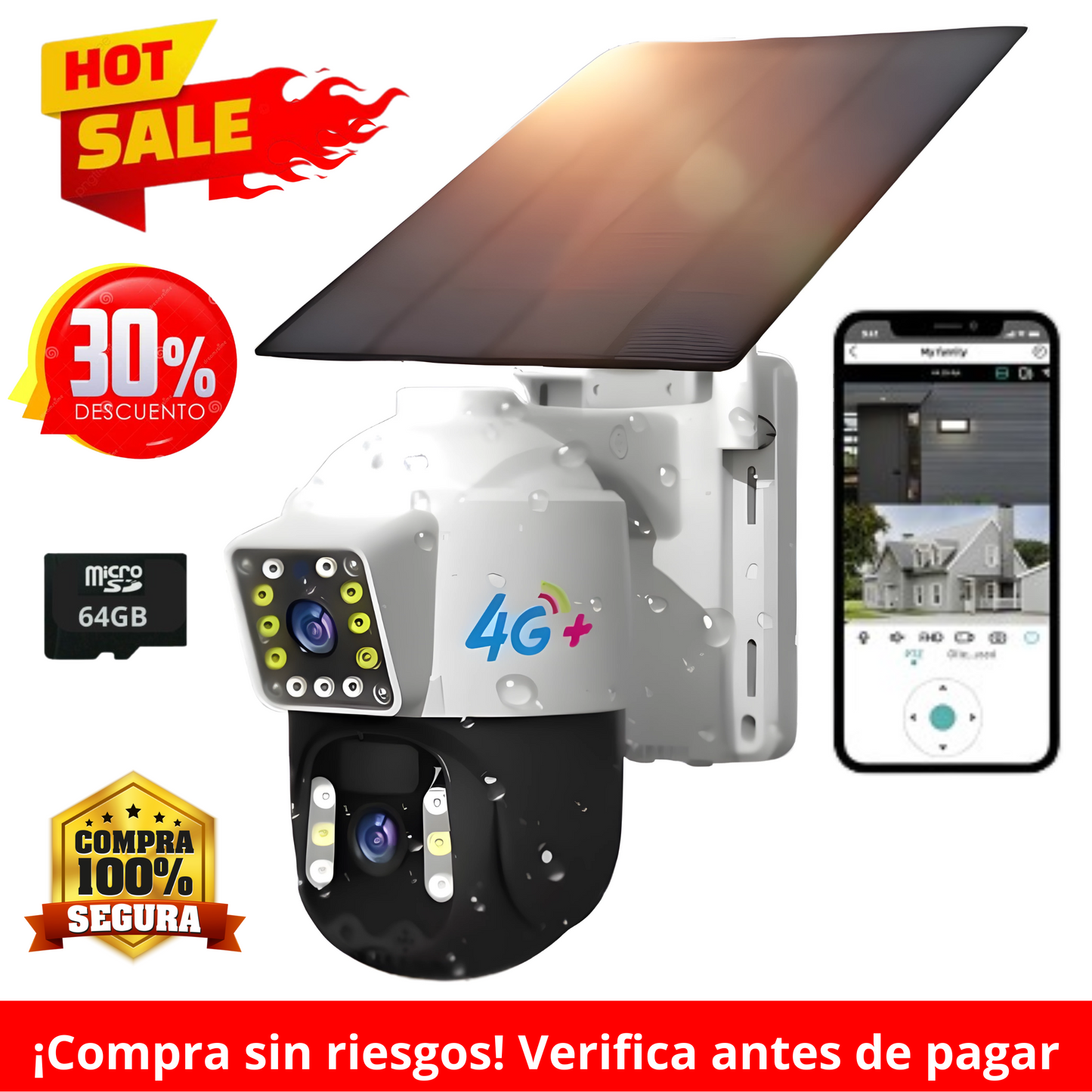 Cámara Solar Doble Lente SIM CARD Exterior 5MP HD 360° IP66 Recargable