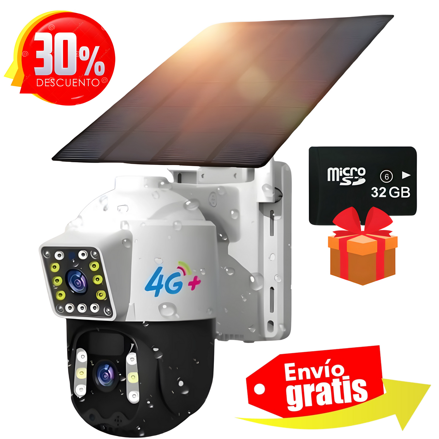 Cámara Solar Doble Lente SIM CARD Exterior 5MP HD 360° IP66 Recargable