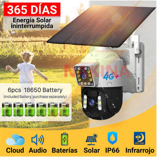 Cámara Solar Doble Lente SIM CARD Exterior 5MP HD 360° IP66 Recargable