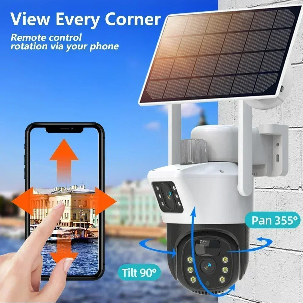 Cámara Solar Doble Lente SIM CARD Exterior 5MP HD 360° IP66 Recargable