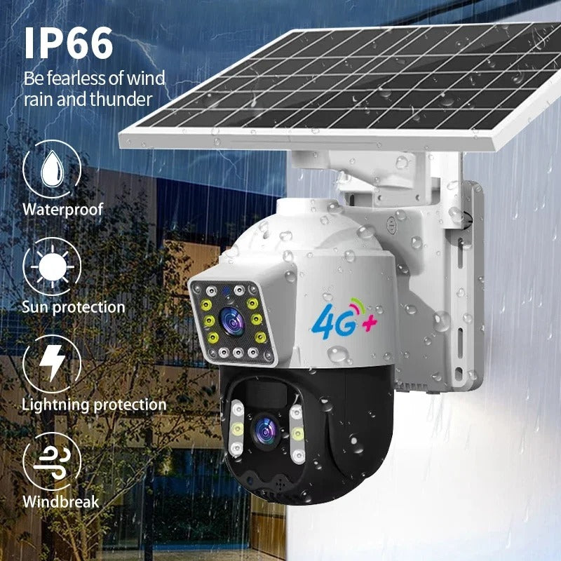Cámara Solar Doble Lente SIM CARD Exterior 5MP HD 360° IP66 Recargable