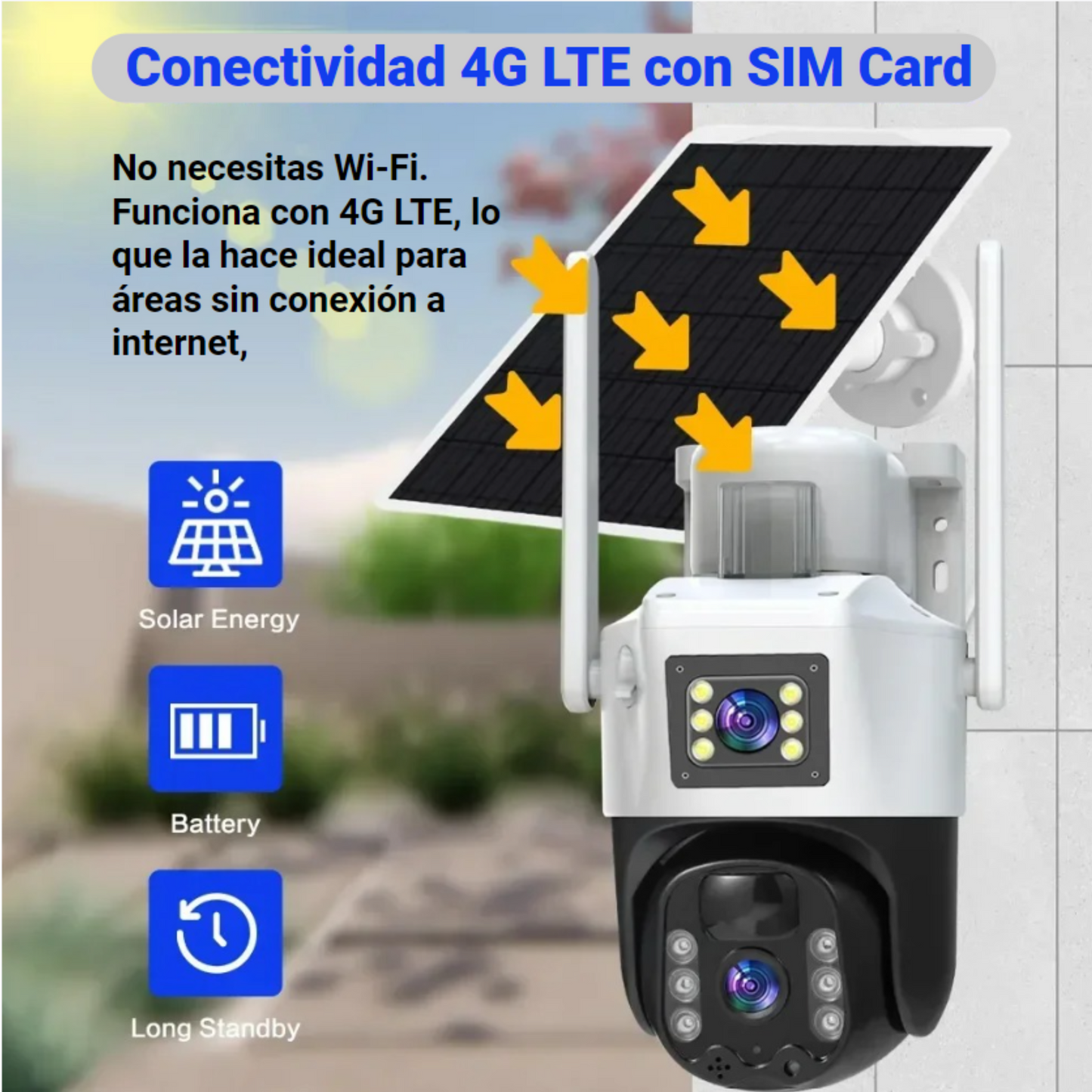 Cámara Solar Doble Lente SIM CARD Exterior 5MP HD 360° IP66 Recargable