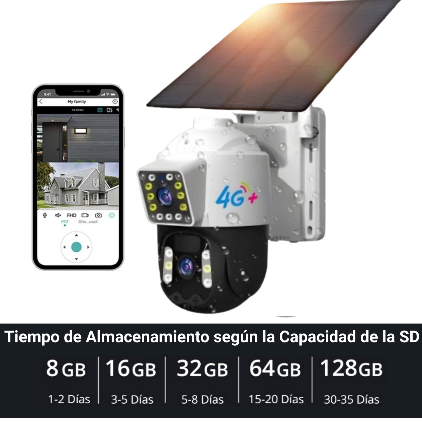 Cámara Solar Doble Lente SIM CARD Exterior 5MP HD 360° IP66 Recargable