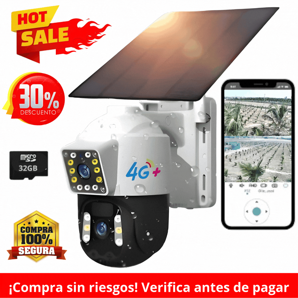 Cámara Solar Doble Lente SIM CARD Exterior 5MP HD 360° IP66 Recargable