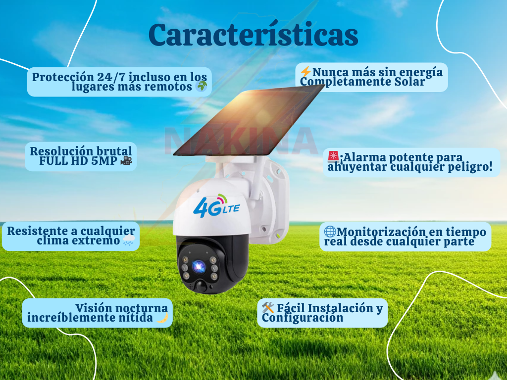 🔥Cámara Solar 4G SIM CARD Exterior 5MP HD 360° IP66 Batería
