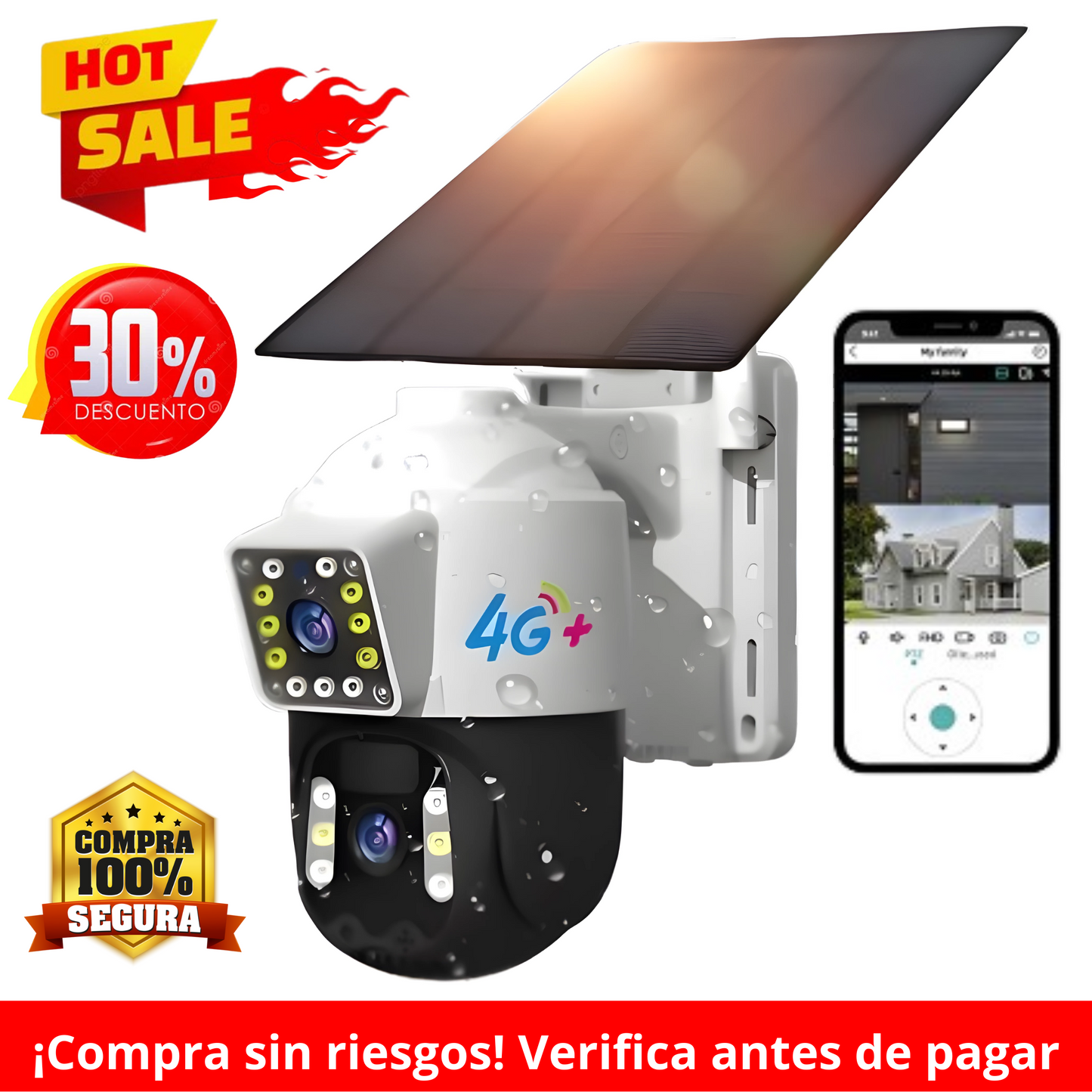 Cámara Solar Doble Lente SIM CARD Exterior 5MP HD 360° IP66 Recargable