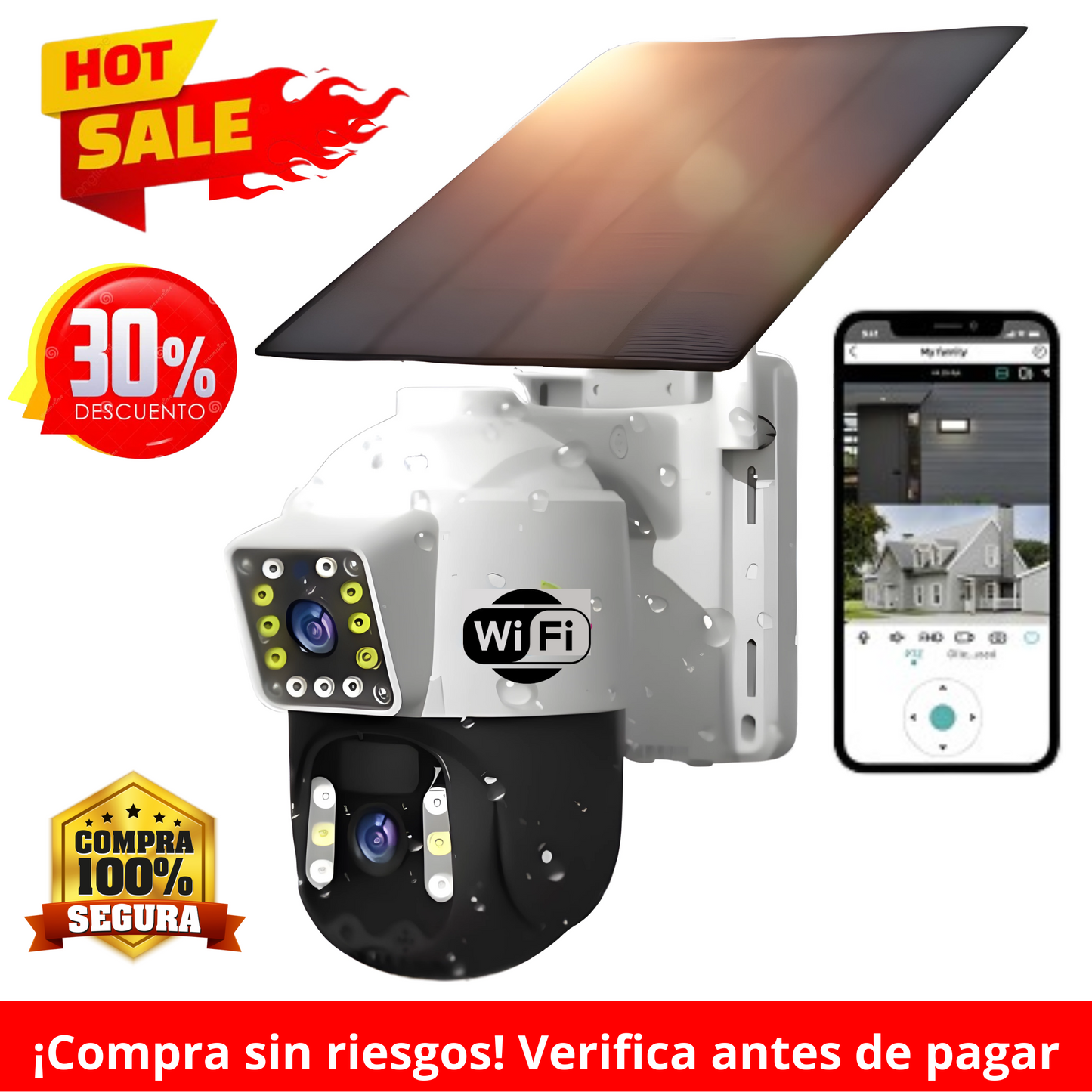 Cámara Solar Doble Lente SIM CARD Exterior 5MP HD 360° IP66 Recargable