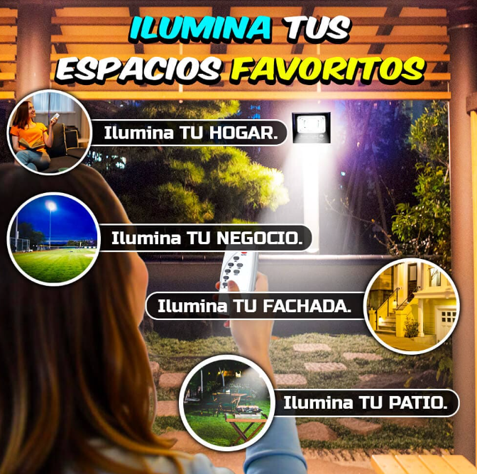 ☀️ Reflector Solar 200W Ultra IP66 Inalámbrico + Luz LED + 12 Horas Batería