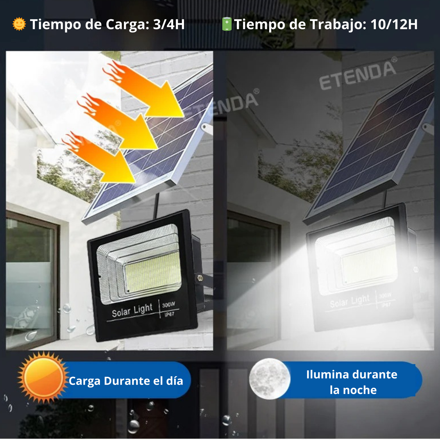 ☀️ Reflector Solar 200W Ultra IP66 Inalámbrico + Luz LED + 12 Horas Batería